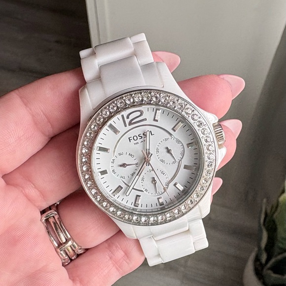 Fossil White Rhinestone Accent Watch - Picture 2 of 5